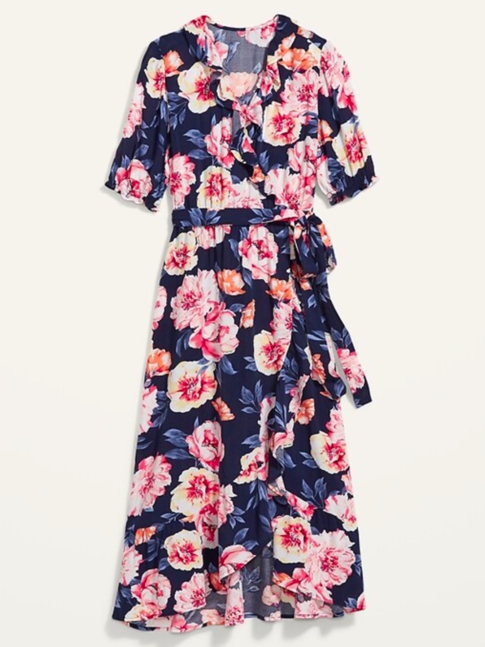 OLD NAVY Waist-Defined Ruffled Tie-Belt Midi Wrap Dress for Women